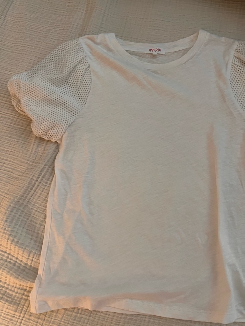 Goldie White Crewneck Tee with Subtle Texture
